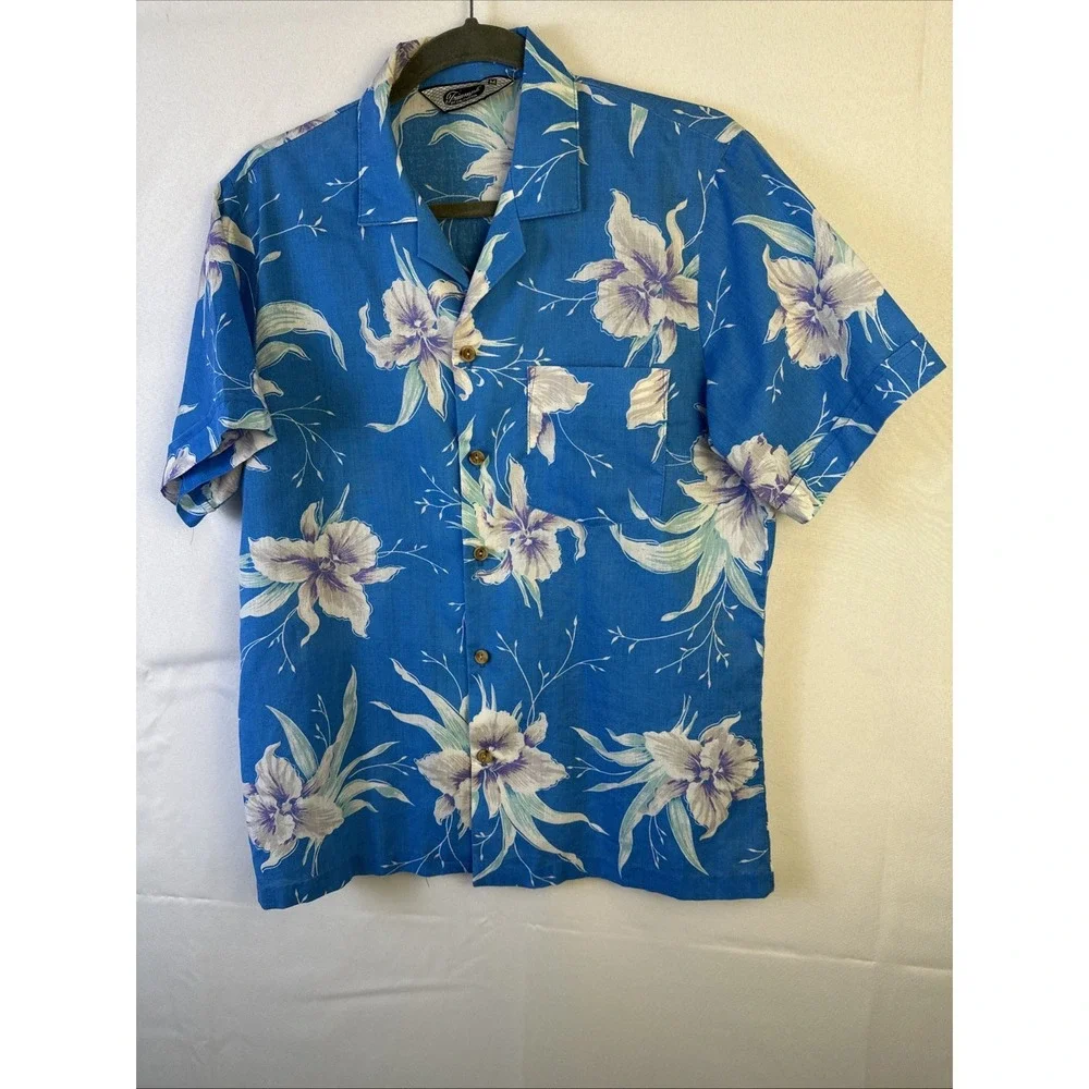 Triumph Of California Hawaiian Aloha Shirt Men's Size Medium Short Sleeve Blue